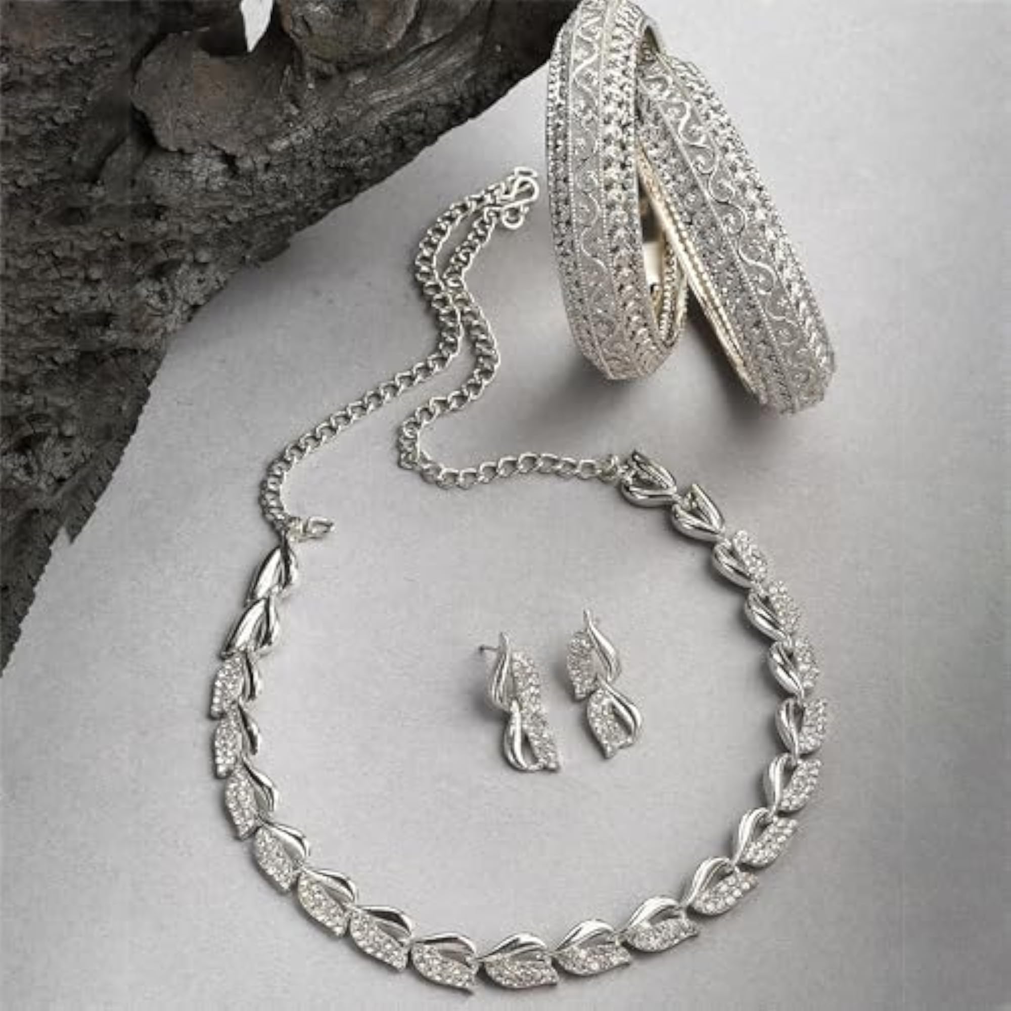 Oxidised Silver Traditional Necklace Set With Earring